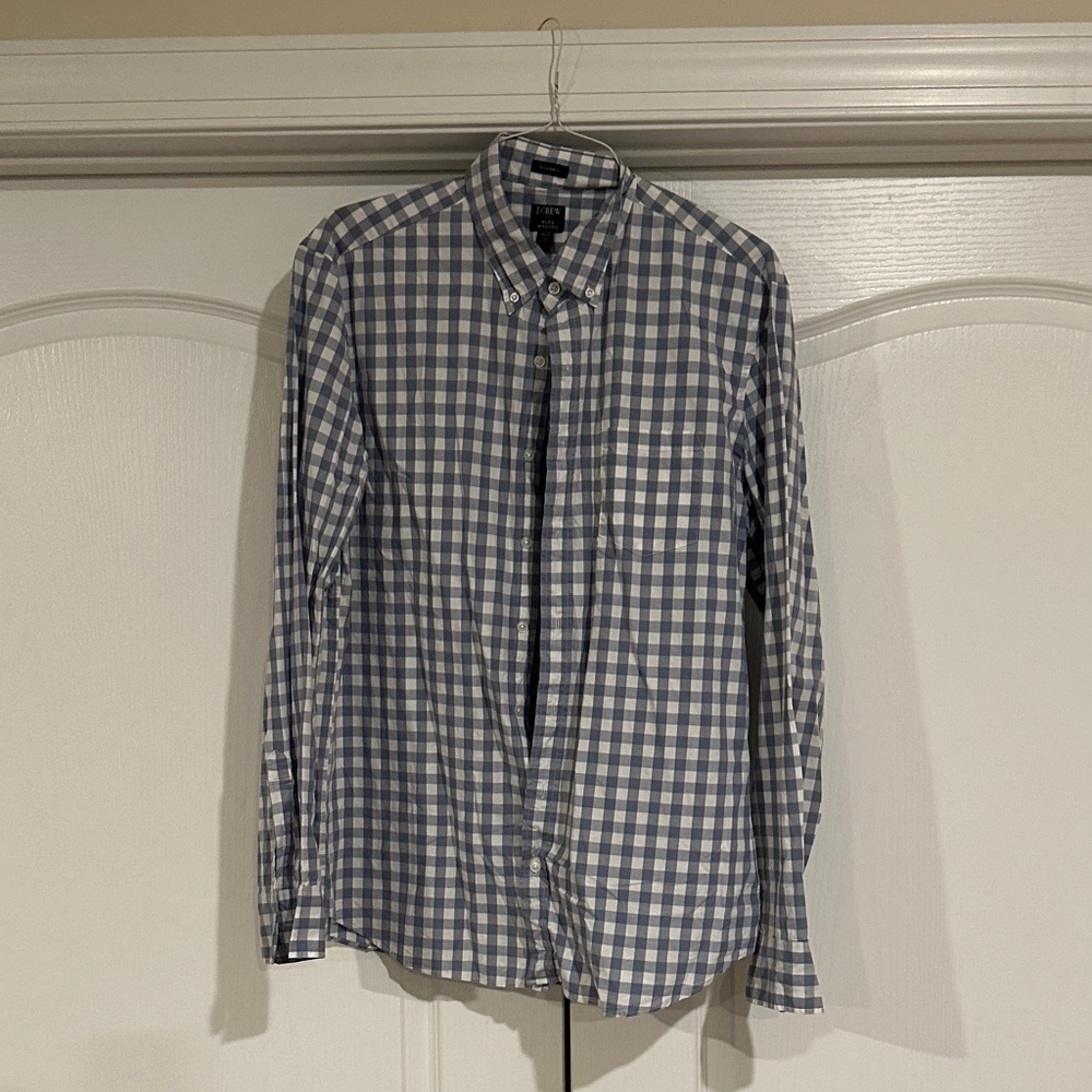 J Crew Factory Men’s Classic Blue Plaid Buttondown Shirt XL